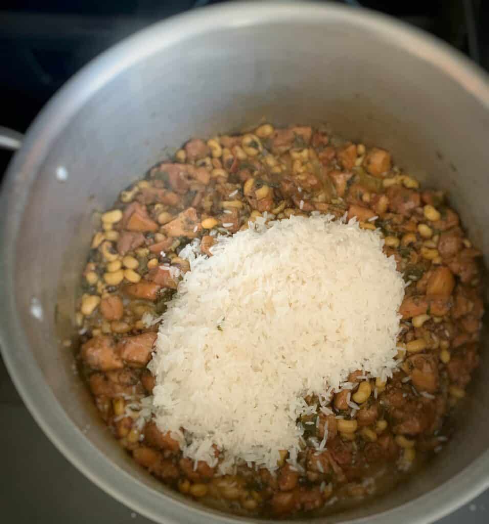 rice added to stock pot