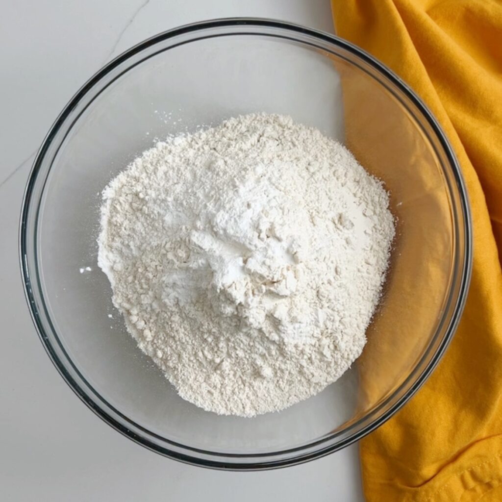 flour, baking powder, salt,  in a large mixing bowl