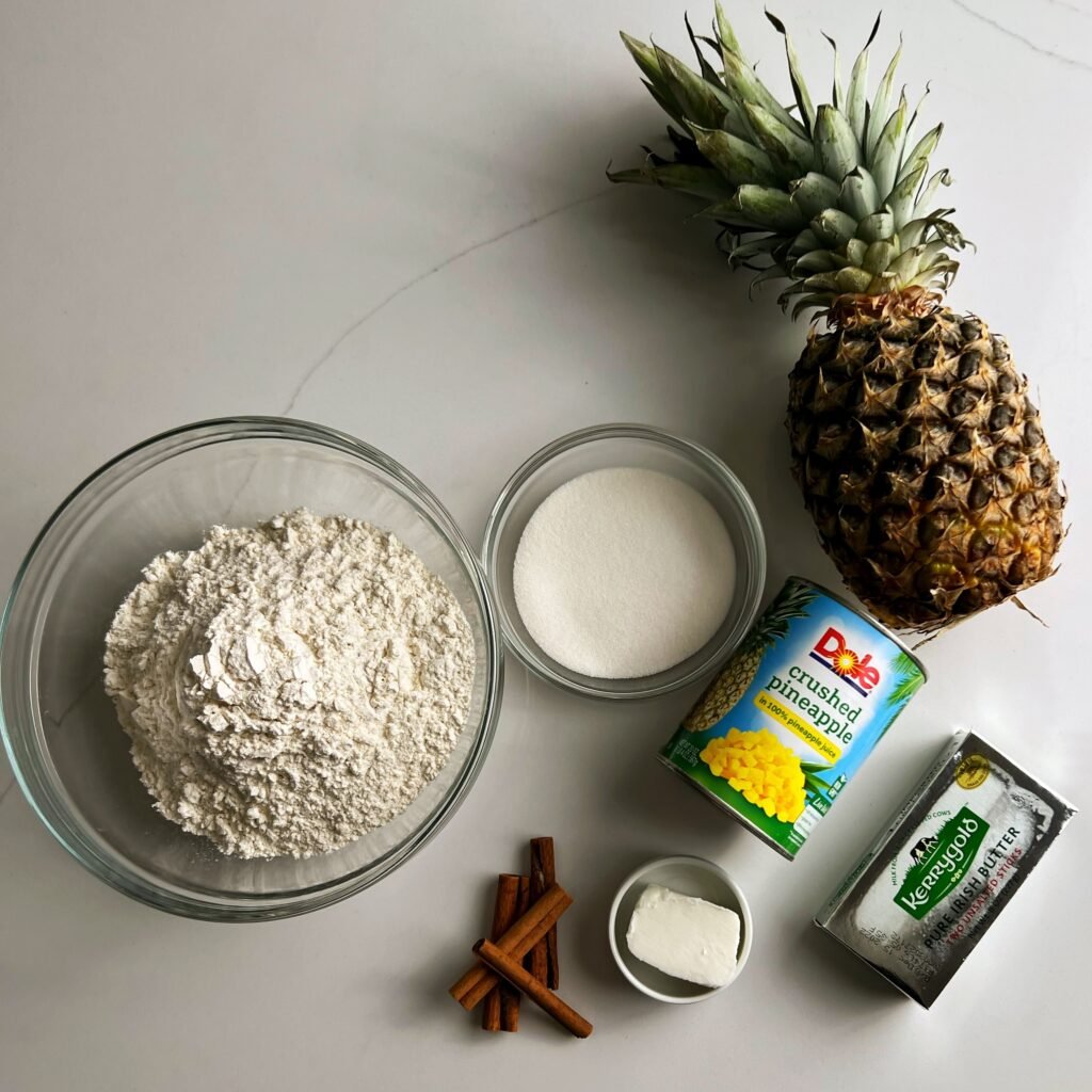 ingredients for pineapple tarts on a white back ground