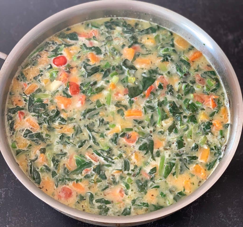 Callaloo Cook-up simmering 