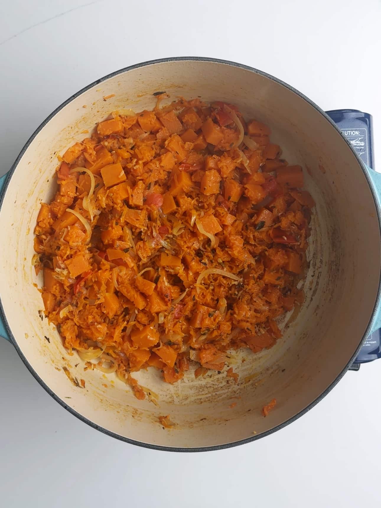 Steamed pumpkin in a pot