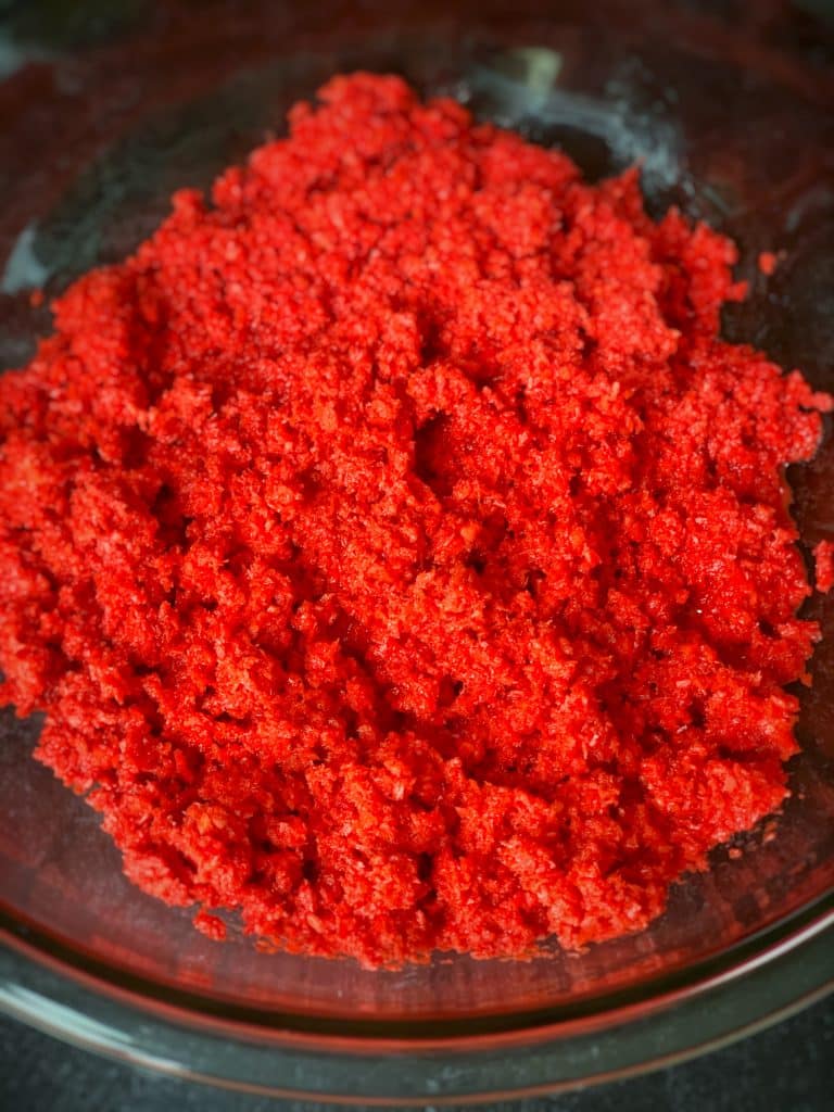 red dyed coconut filling