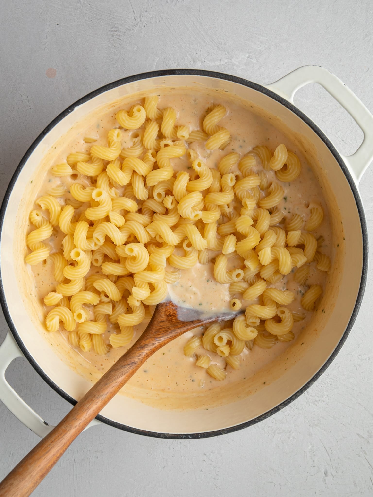 Cavatappi added to the 5 cheese sauce