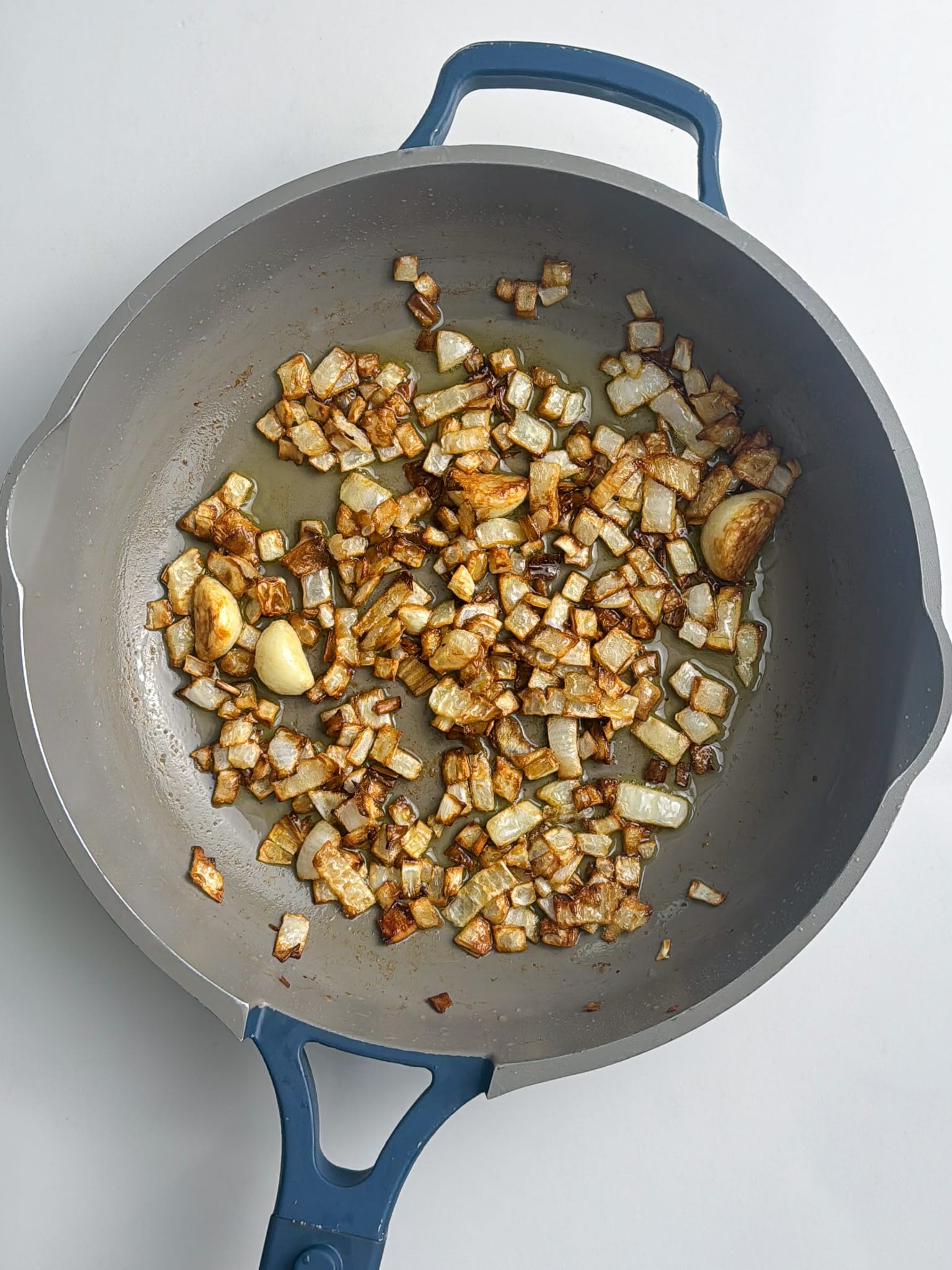 caramelized onions and garlic in a skillet