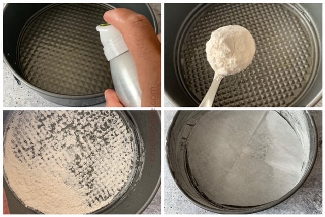 4 visuals for how to prevent cake from sticking to the bottom of the pan