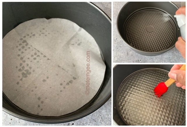 adding cooking spray to the bottom of a pan to prevent black cake from sticking to the pan