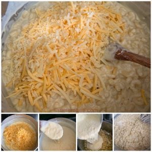 5 step visual showing how to make macaroni and cheese