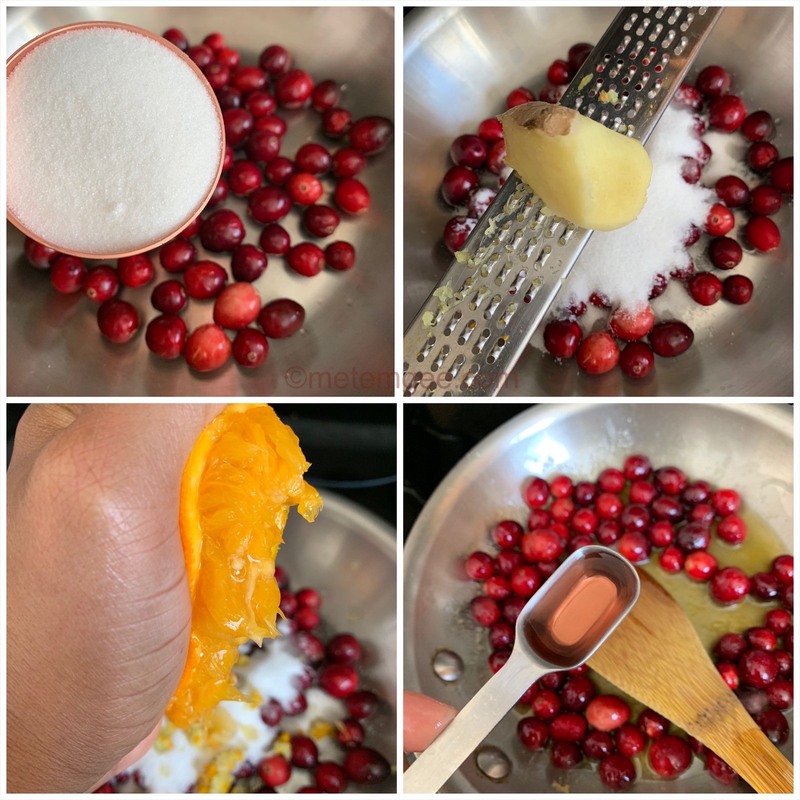 4 images showing how to prep cranberry chutney