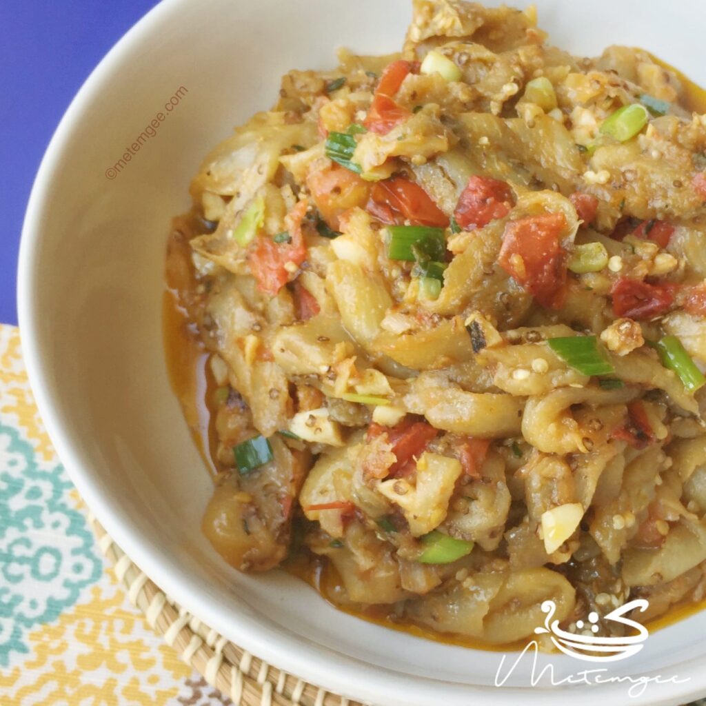 close up view of sauteed eggplant