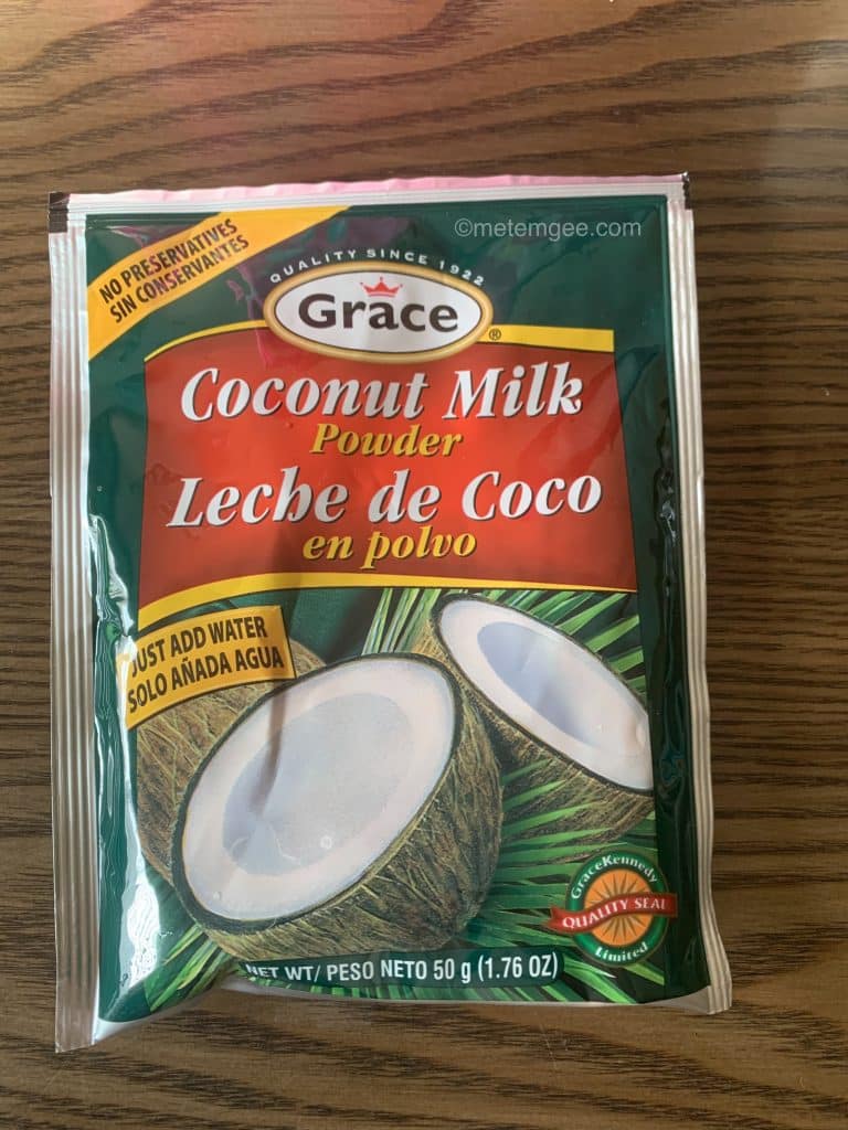 a packet of coconut milk powder on a counter top