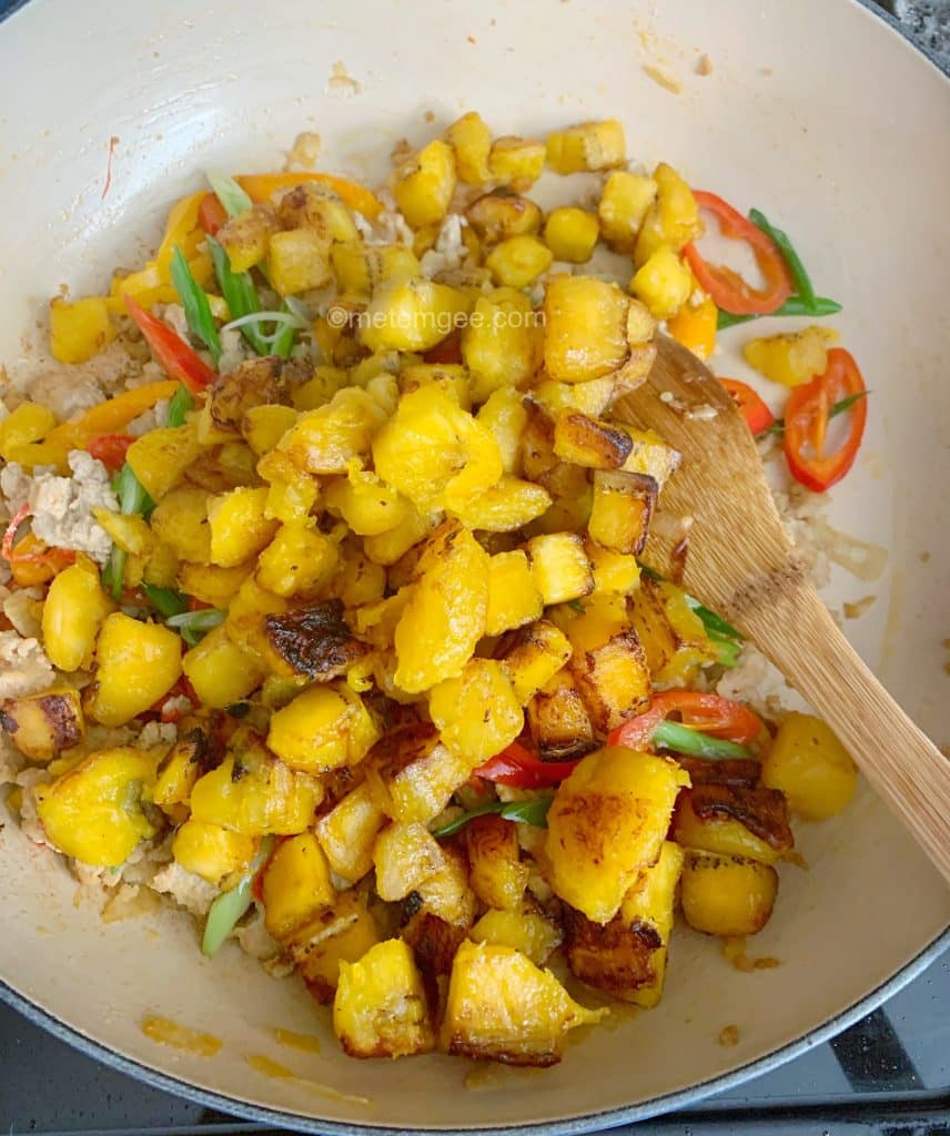 plantains added back to Chicken Hash