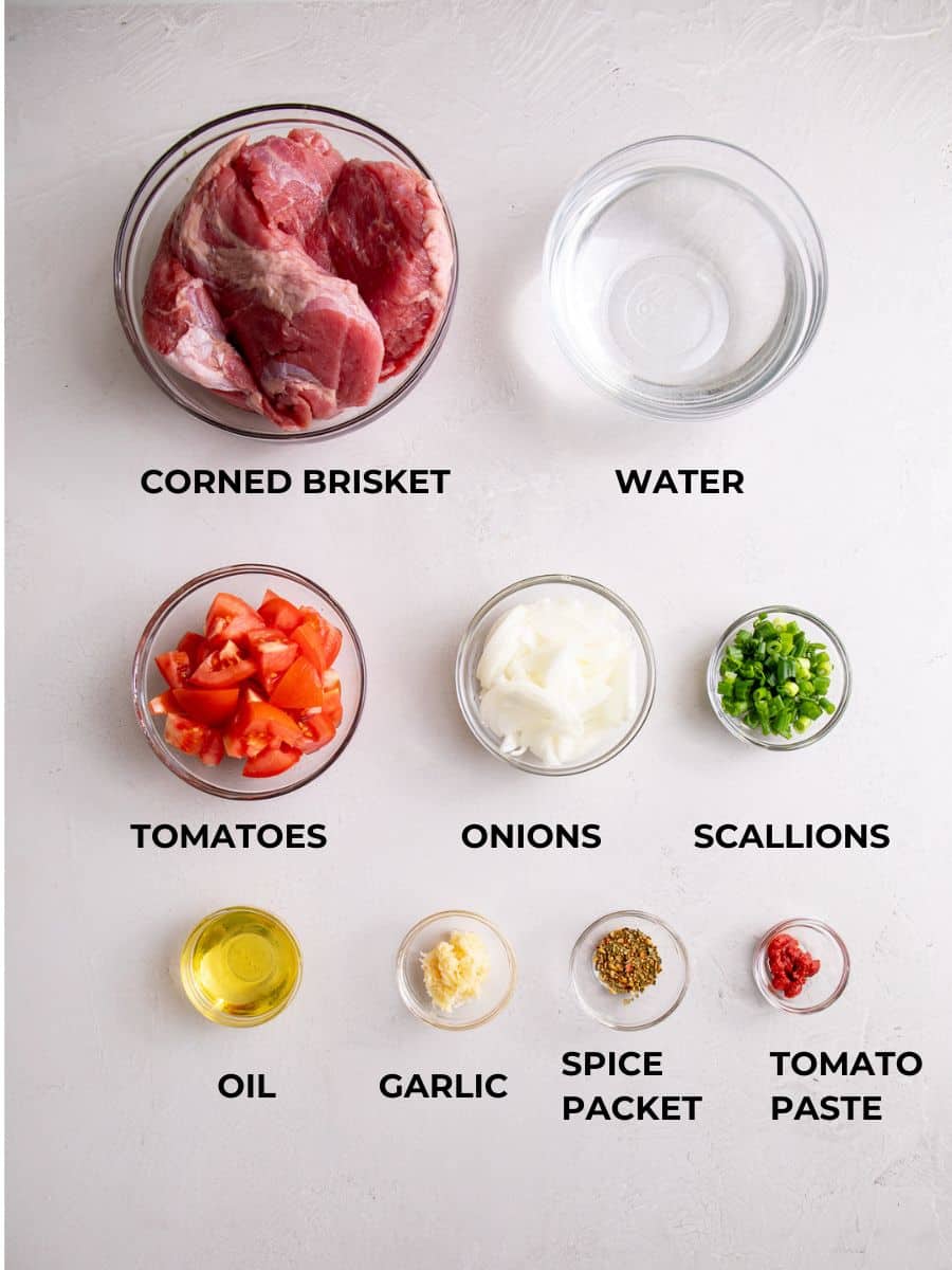 Corned Beef ingredients measured out and labeled