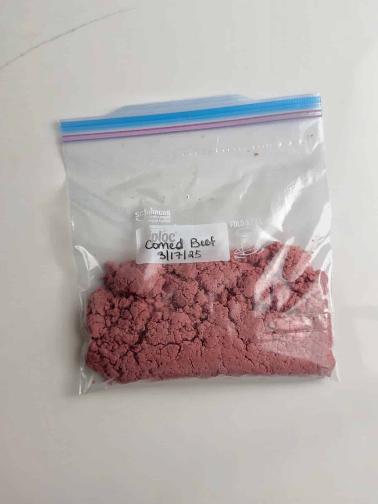 Corned beef in a ziplock bag,