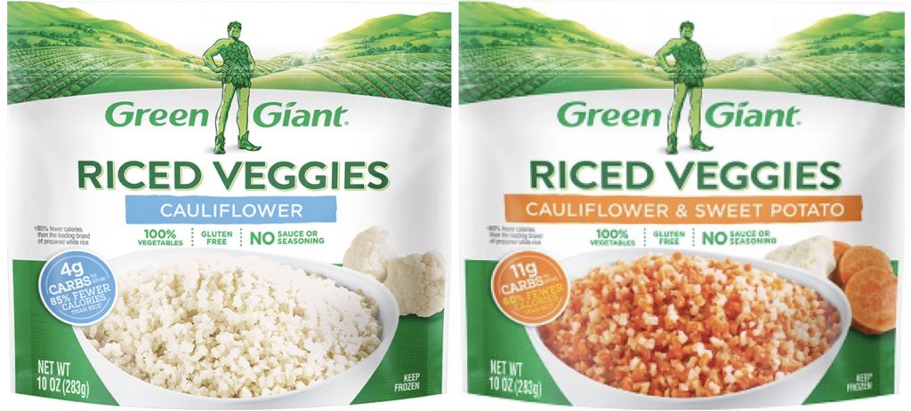 side by side images of riced veggies packages