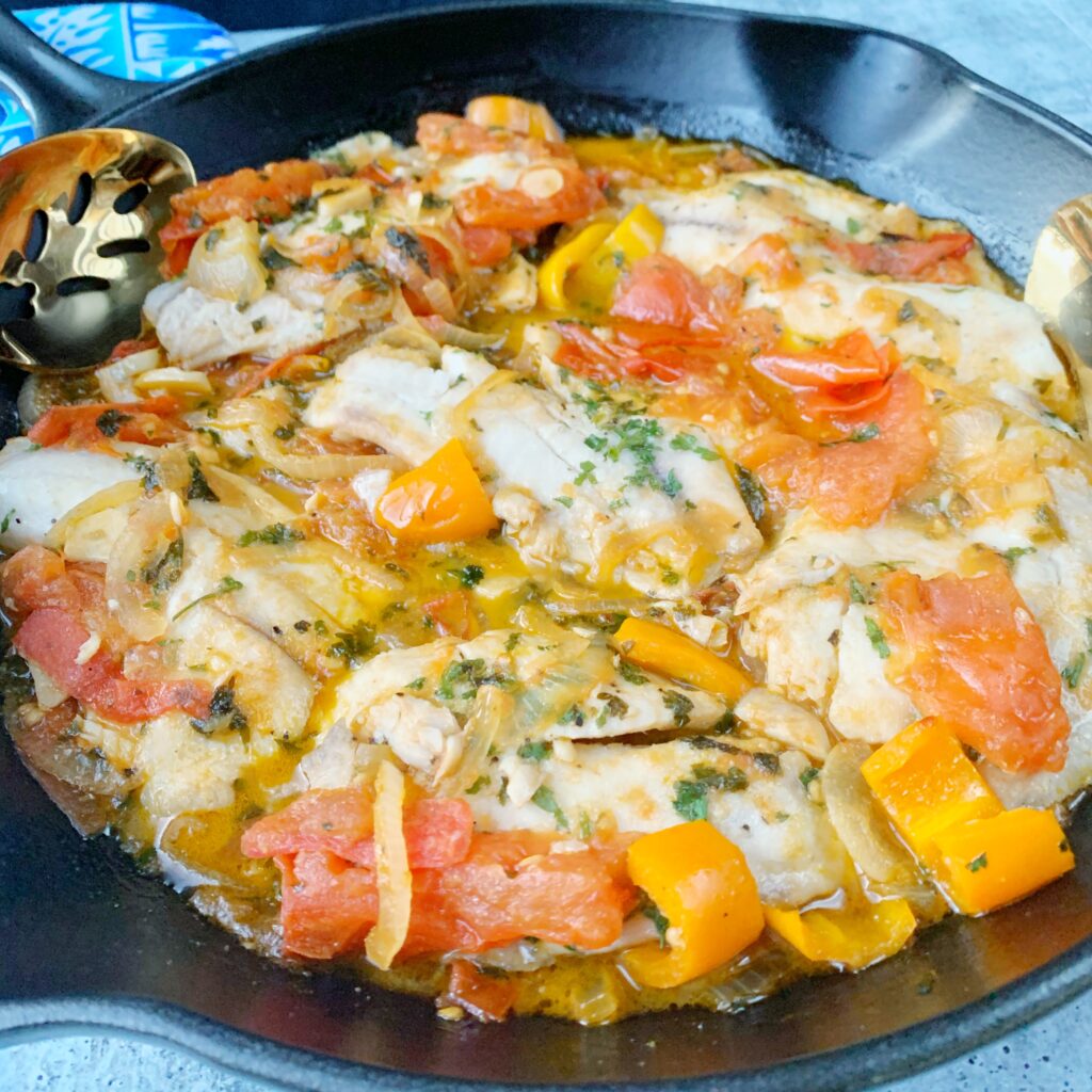 steamed fish in a skillet