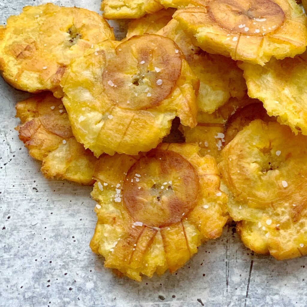 close up view of salted tostones