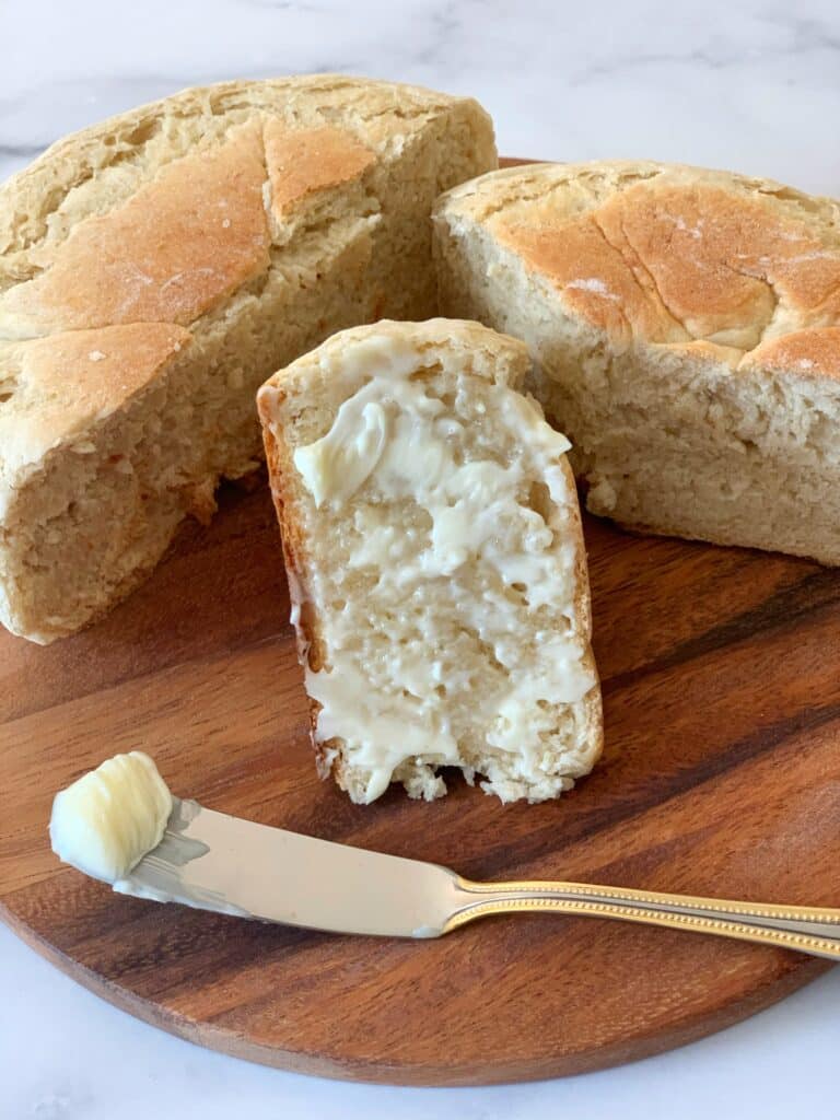 close up view of buttered pot bread