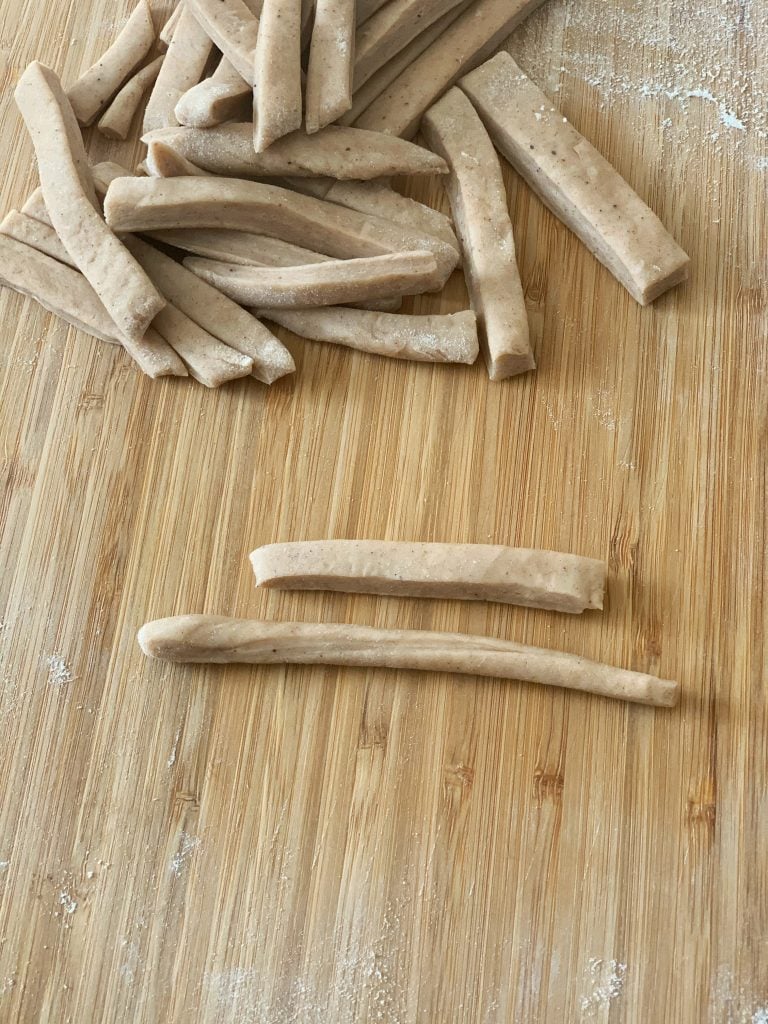strips of dough for mithai