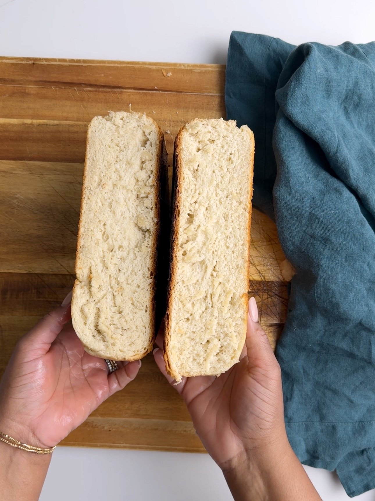 A pot bake cut in half showing the texture of the inside of both halves