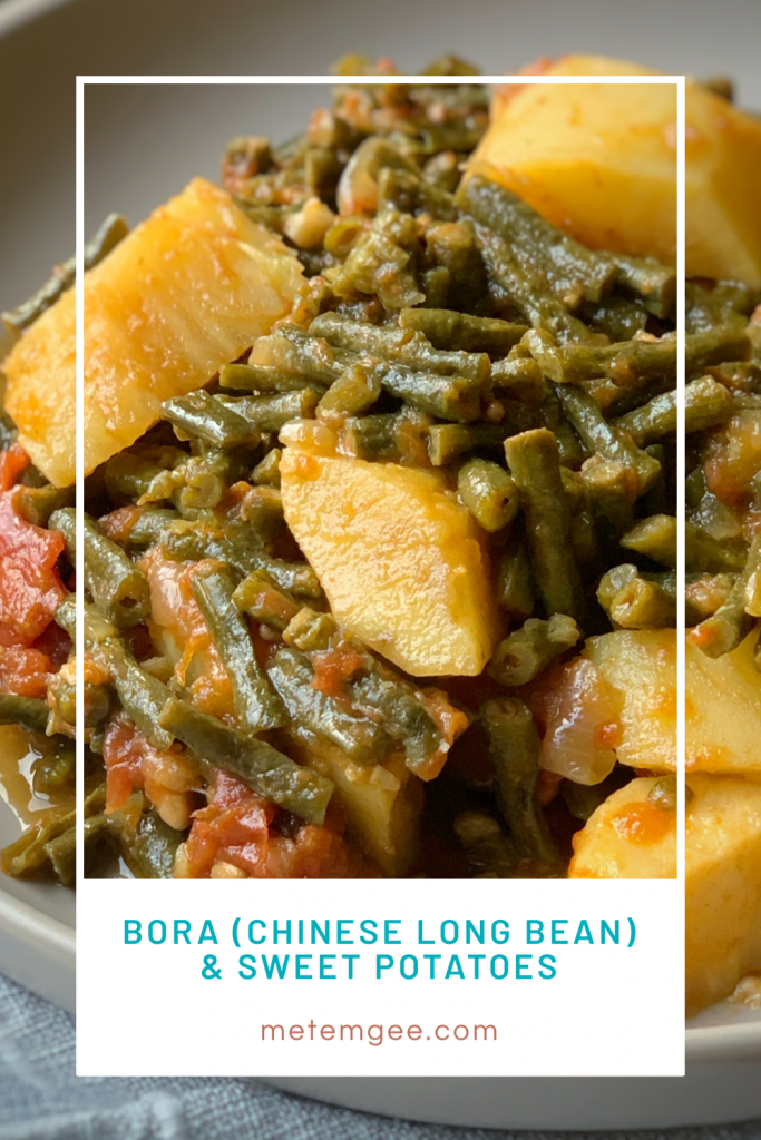 close up view of Chinese long beans and sweet potatoes