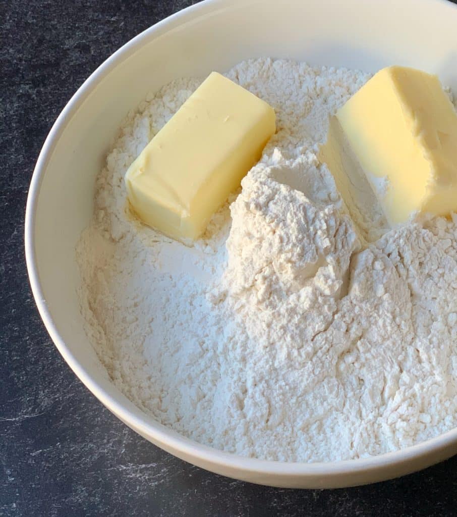 butter and gluten free flour in a bowl