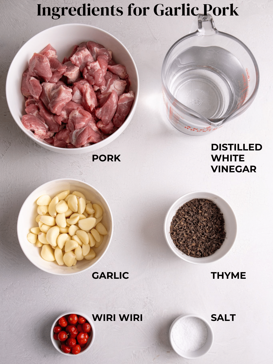 Garlic Pork Ingredients Measured out and labeled. 