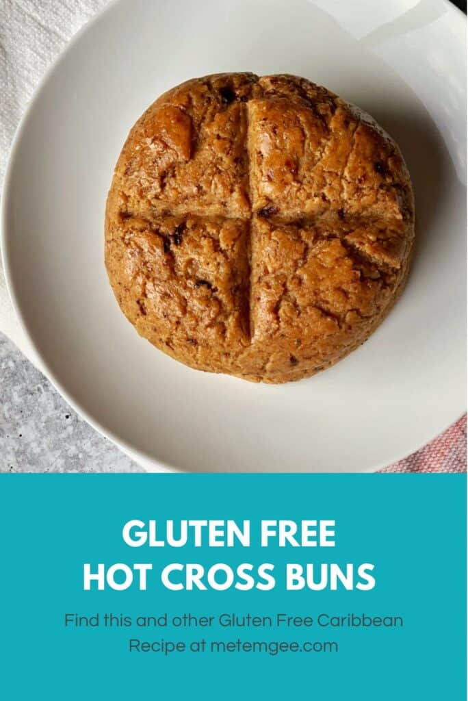 overhead view of a gluten free hot cross bun