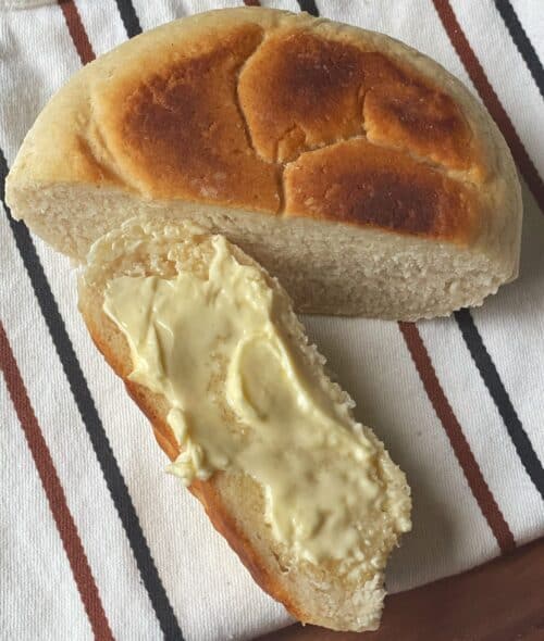 pot bake sliced with butter slathered on top