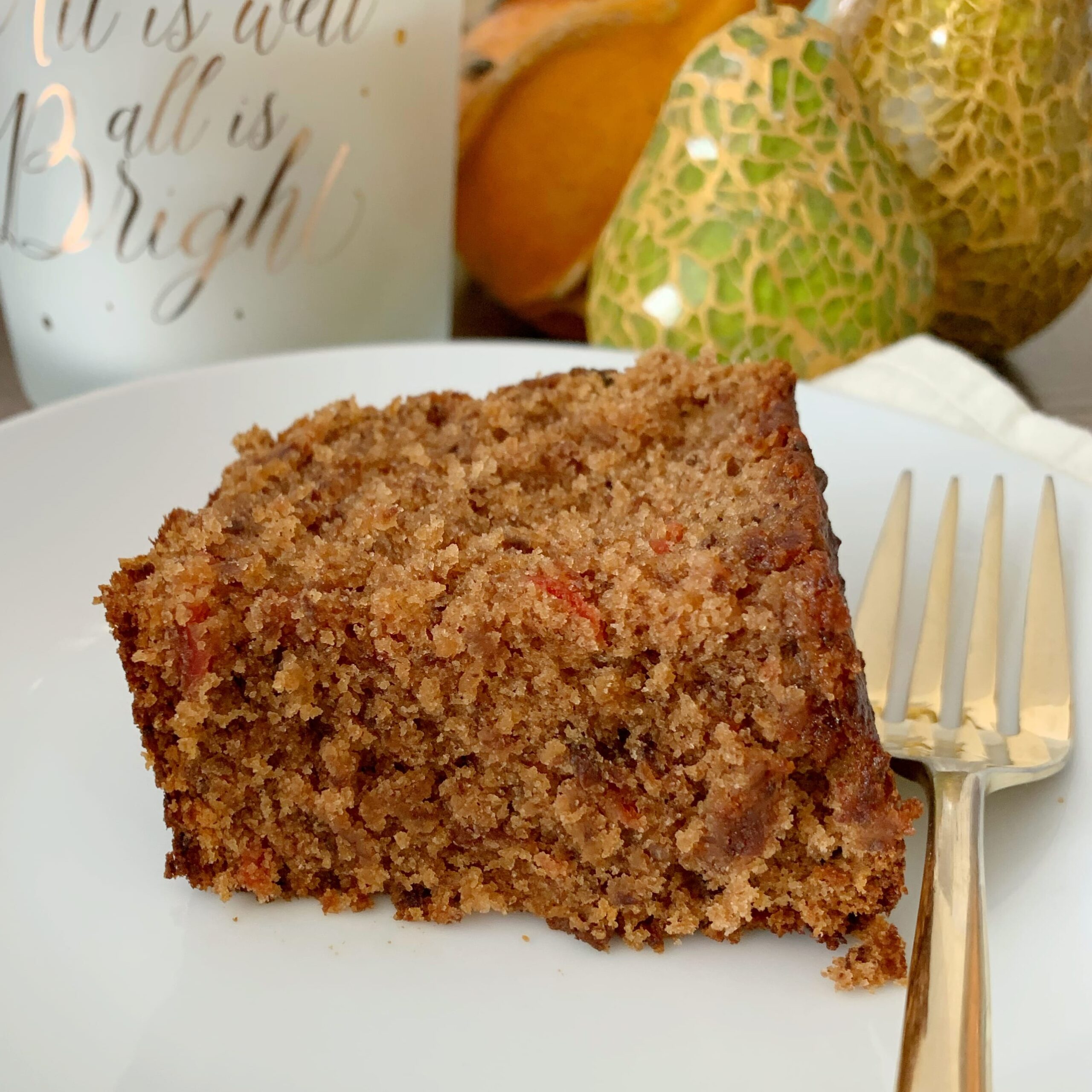 Chunky slice of fruit cake on a plate