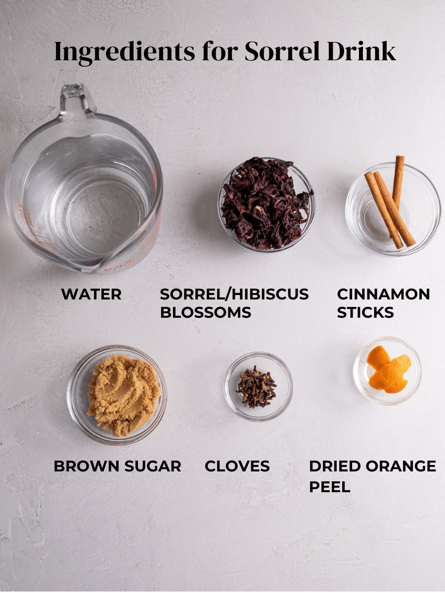 Ingredients for sorrel measured out and labeled