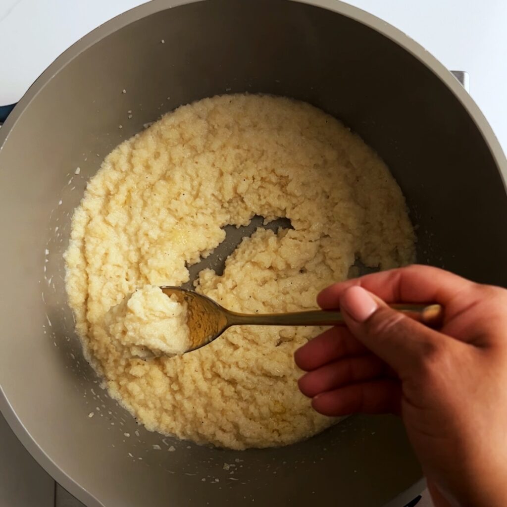 scooping up some farine grits