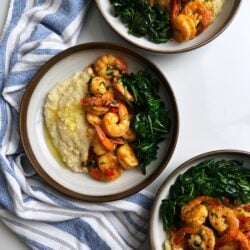 cassava grits in a bowl with shrimp