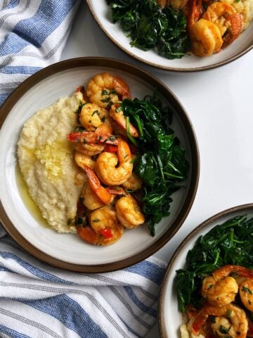 cassava grits in a bowl with shrimp