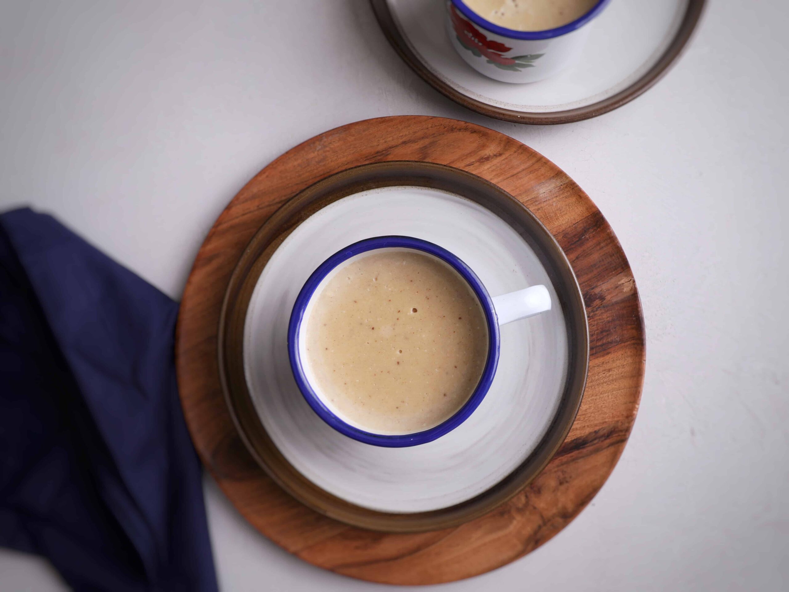 overhead view of a cup full of flour porridge