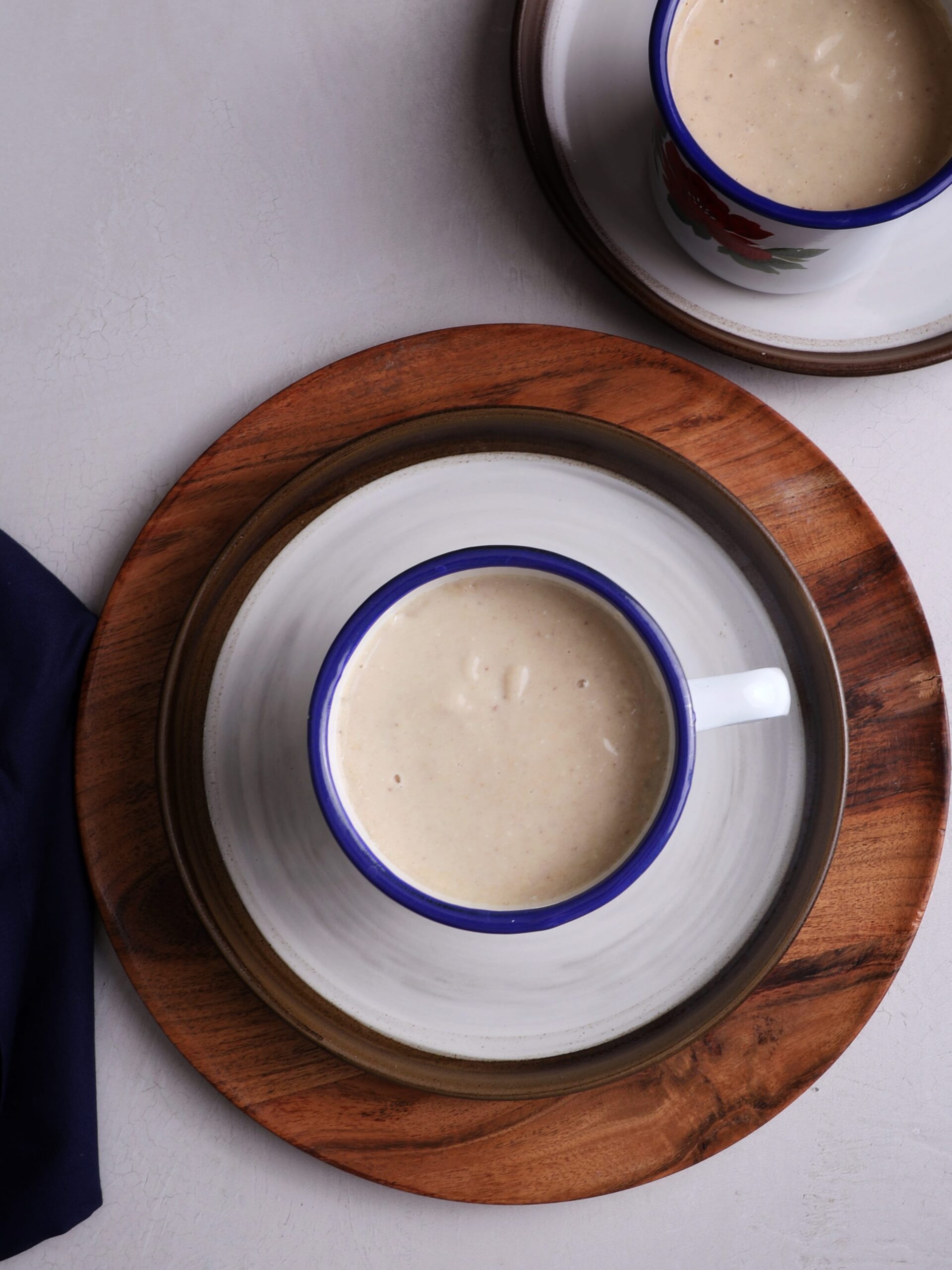 top down view of flour porridge in a cup