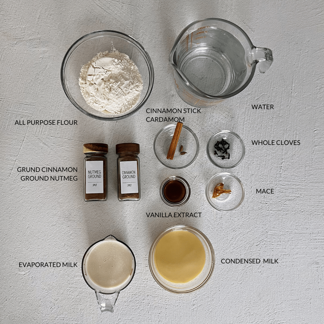 overhead view of ingredients for flour porridge
