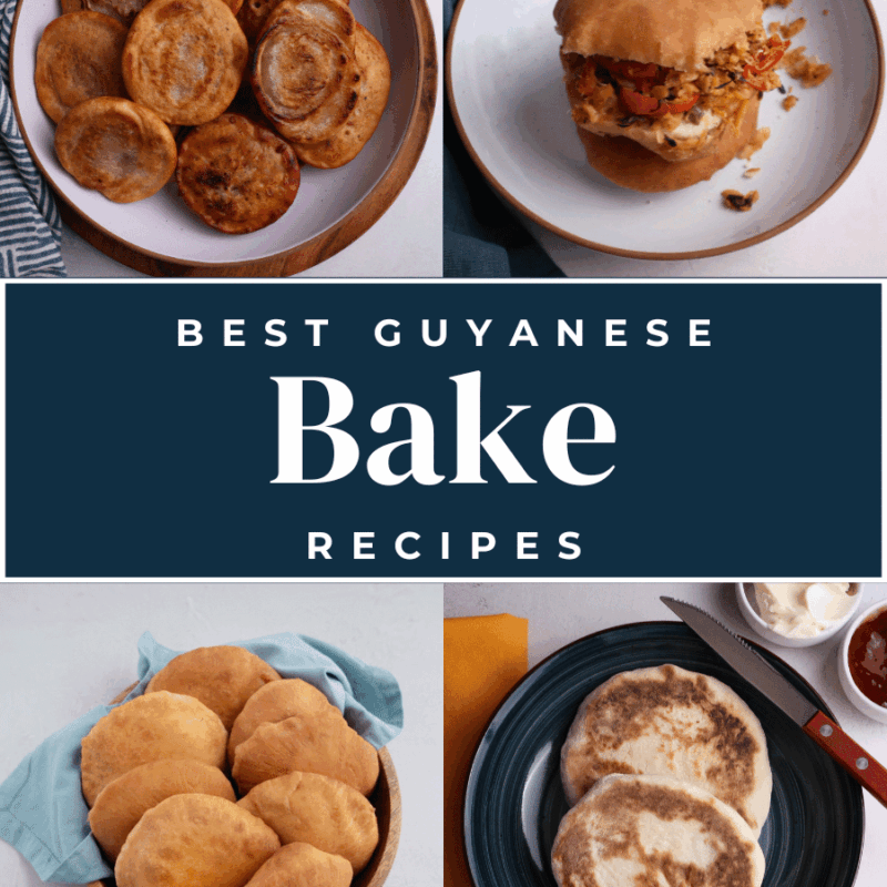 Collage of 4 Guyanese Bake Recipes with a banner that reads Best Guyanese Bake Recipes