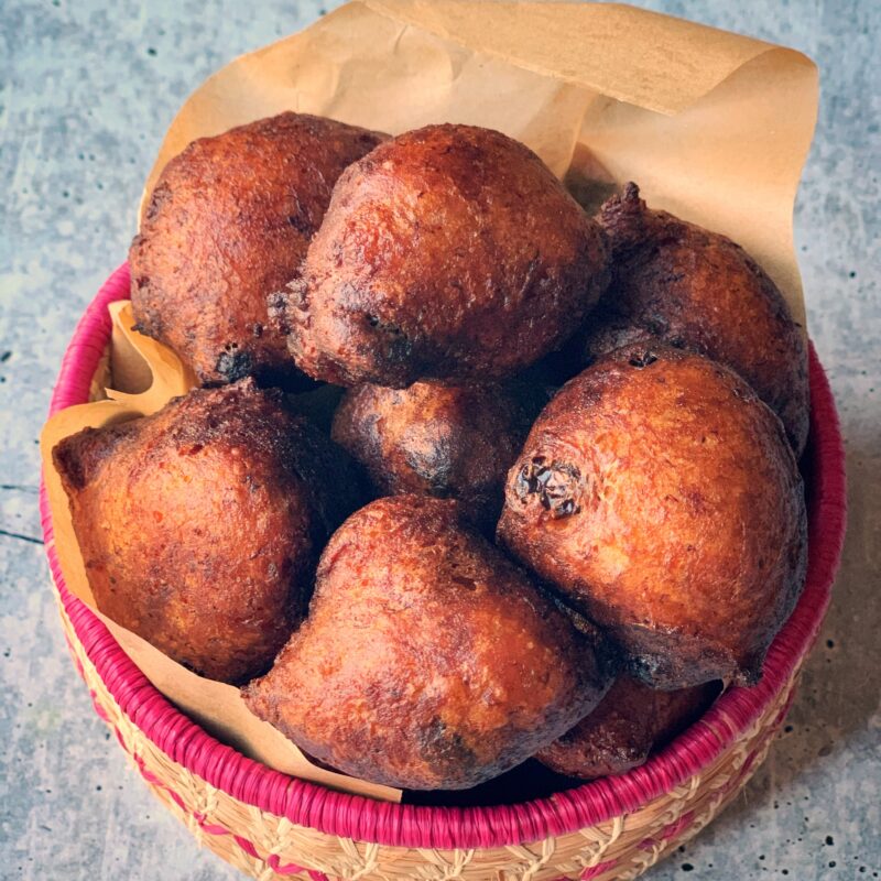 gluten free gulgula in a basket bowl