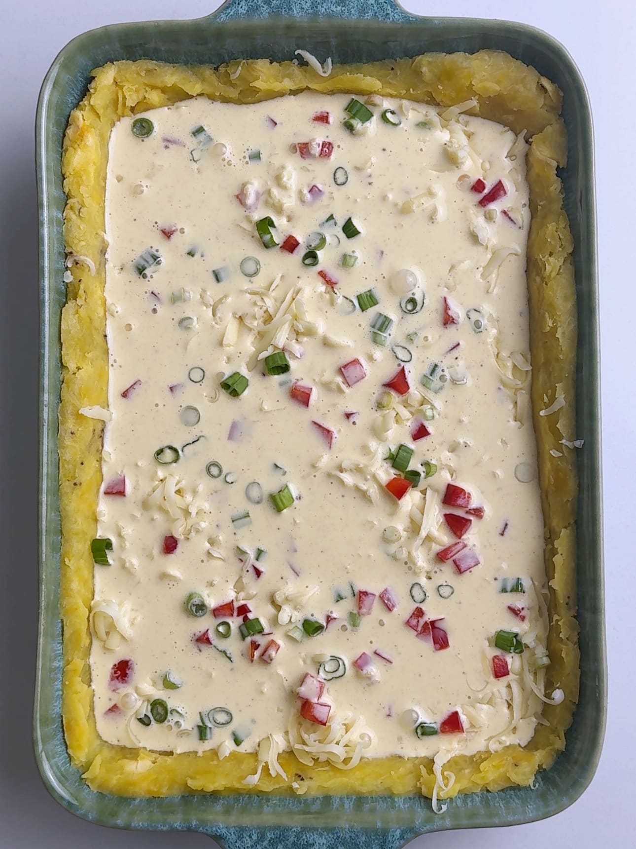 assembled, unbaked gluten-free quiche